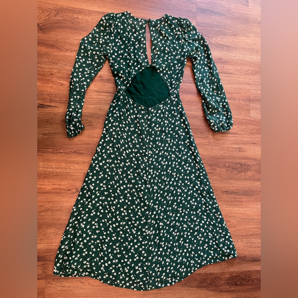 REFORMATION Joy Dress Annette Print Green White Ditsy Floral Open Back Women's 0 - Picture 3 of 16
